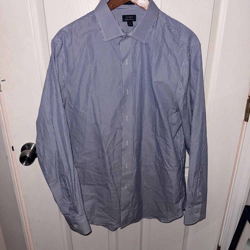 J. Crew Men's Navy and White Pinstripe Dress Shirt